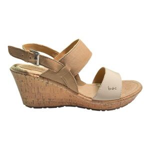 New b.o.c Leather Wedge Sandals Cream/Tan Slingback 8 Open Toe Summer Neutral
